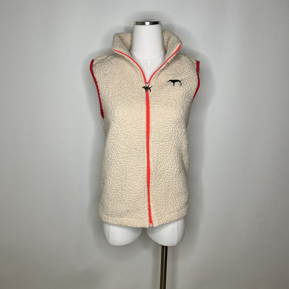 Victoria's Secret Pink Vest Full Zip XS Sherpa Sleeveless Outerwear Logo Casual
